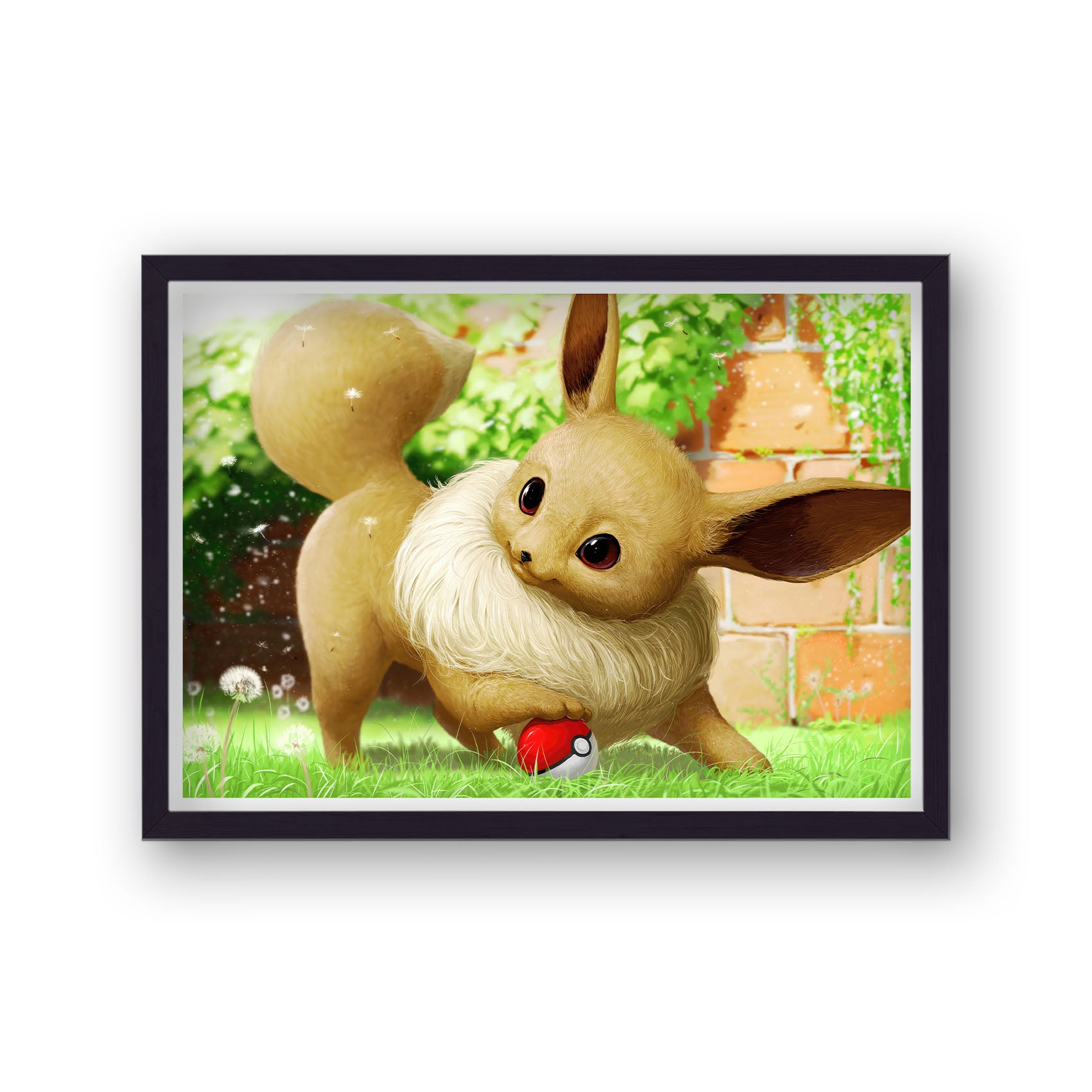 Pokemon Landscape Eevee Playing with Pokeball Poster Print