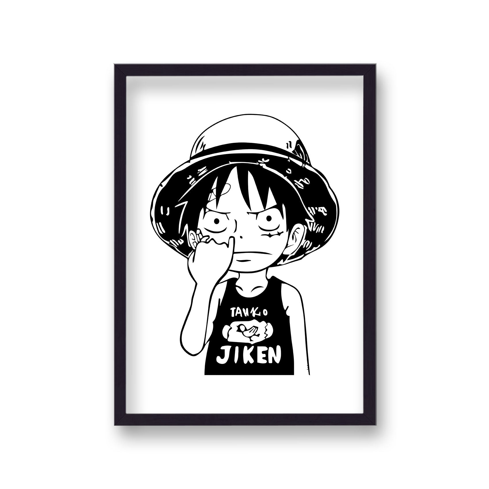 One Piece Black on White Luffy Picking Nose Poster Print