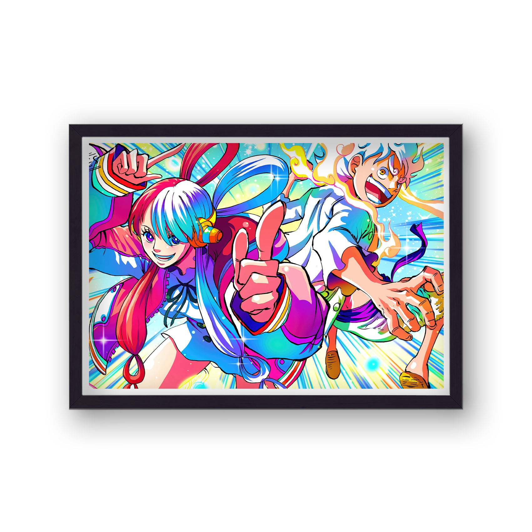 One Piece Multicoloured Luffy Gear 5 and Uta Poster Print