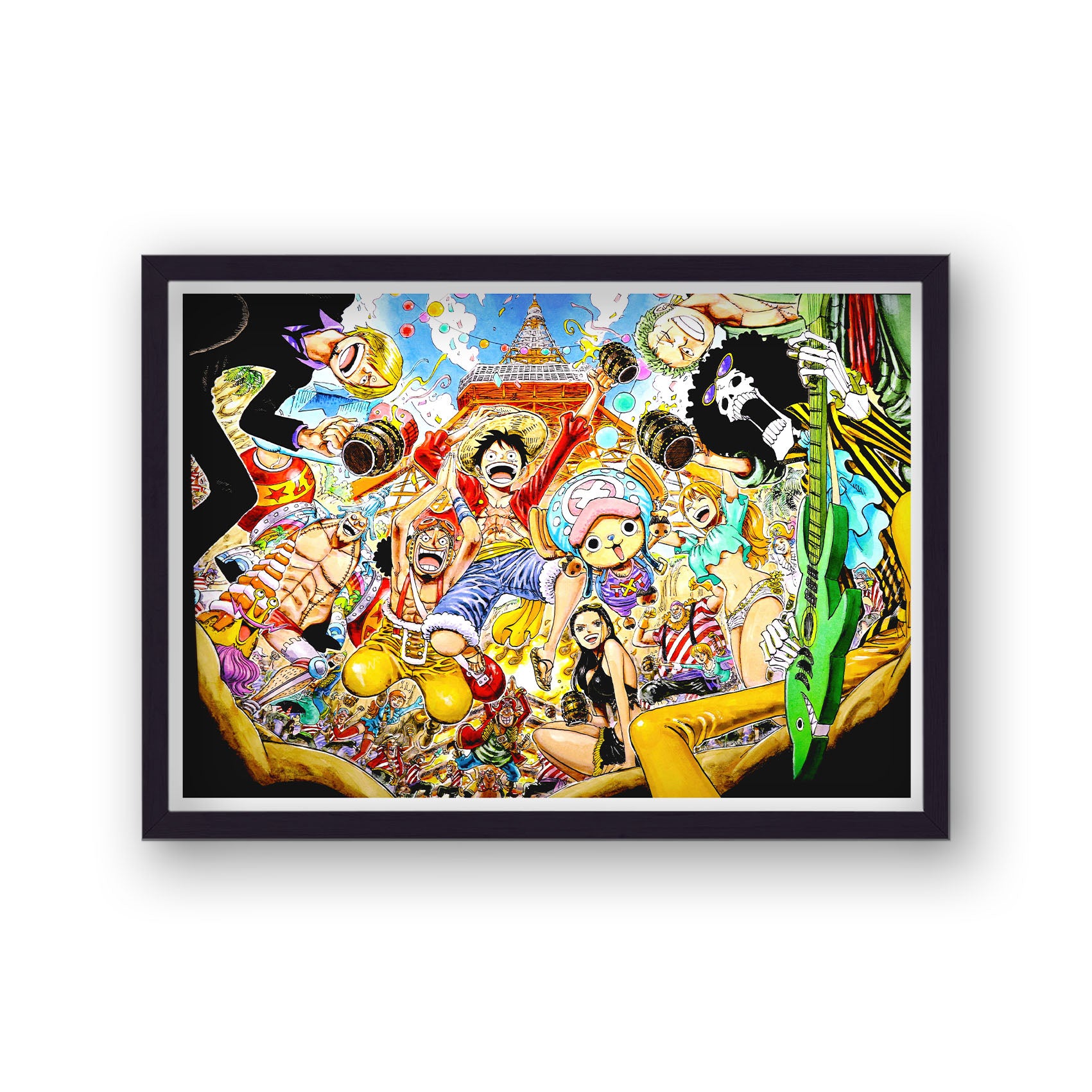 One Piece Characters in front of Eiffel Tower Landscape Poster Print