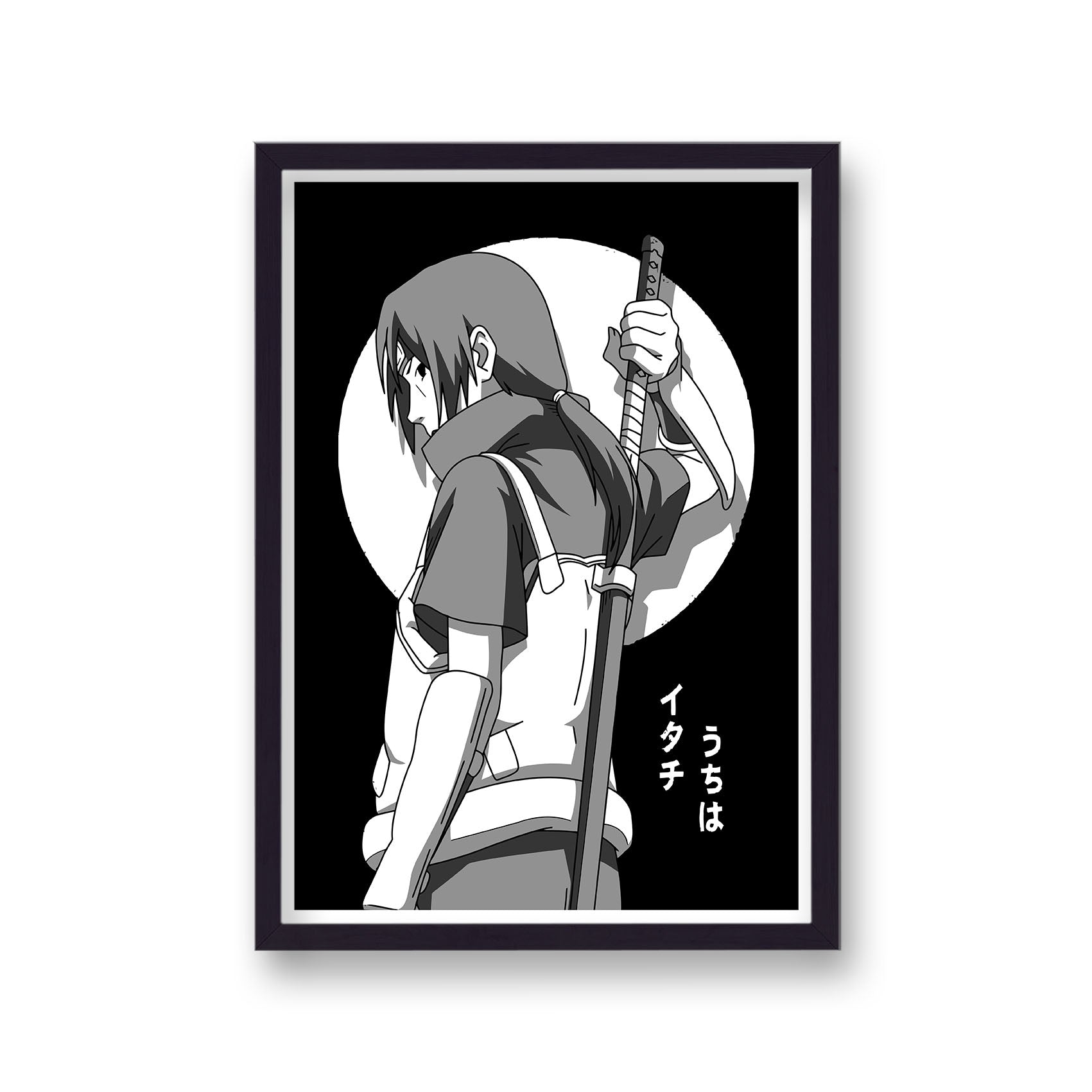 Naruto Itachi Uchiha Black and White Poster Print