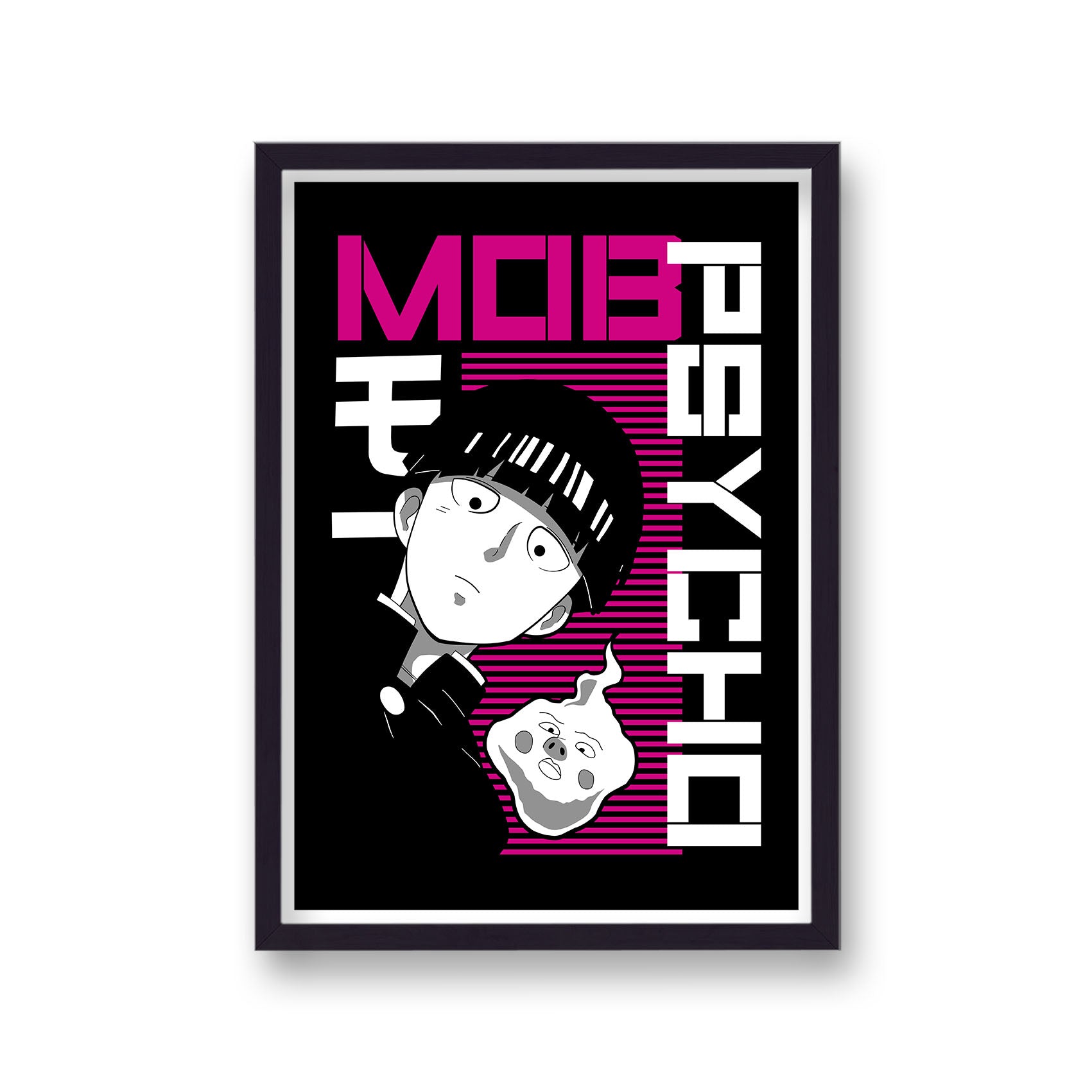 Mob Psycho 100 Shigeo Kageyama and Dimple Pink on Black Poster Print
