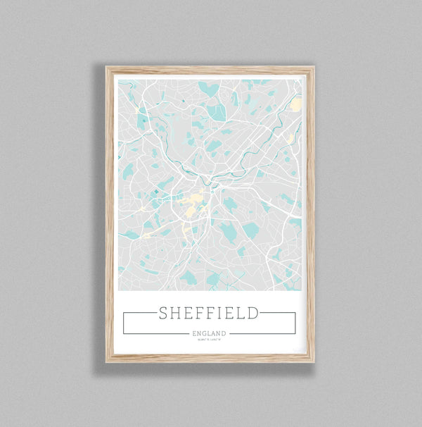 City Location Ordnance Map Typography Blue Sheffield
