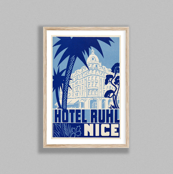 Retro Travel Print Hotel Ruhl Nice France