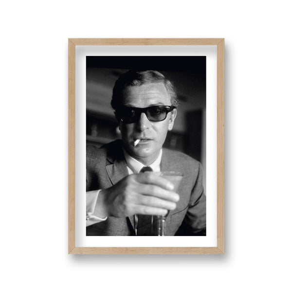Michael Caine Iconic Portrait Wearing Tailored Suit And Dark Sunglasses Cigarette In Mouth Vintage Icon Print