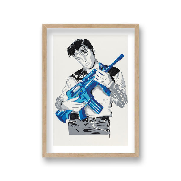 Pop Art Print Elvis Assault Rifle Blue