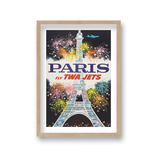 Paris Fly Twa Jets Graphic Eiffel Tower Fireworks Burst
