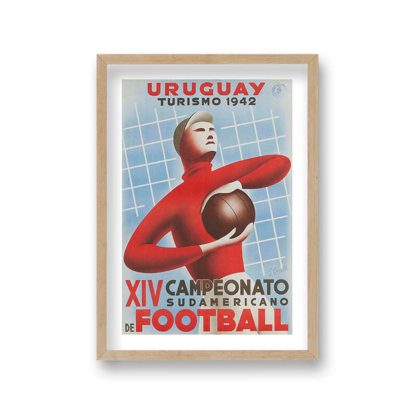Uruguay Turismo 1942 Graphic Goalkeeper Red Jersey On Blue Net Background