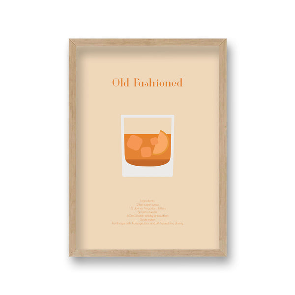 Cocktail Art Print Old Fashioned Borderless
