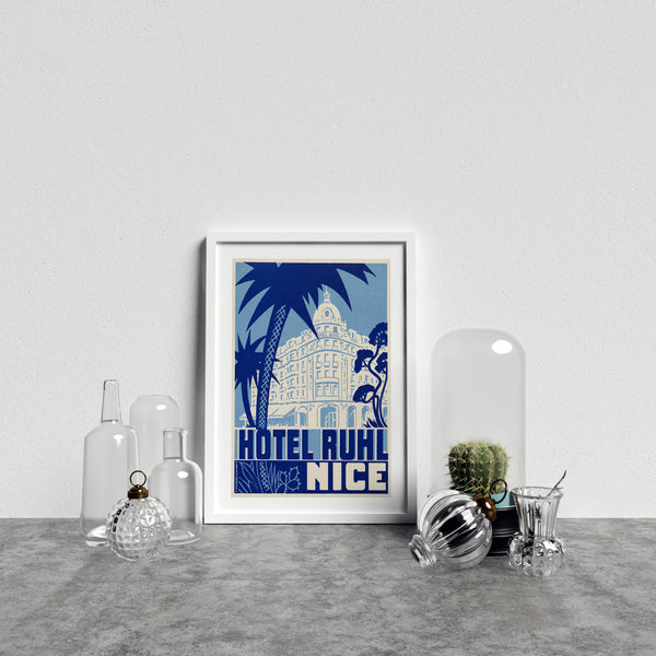 Retro Travel Print Hotel Ruhl Nice France
