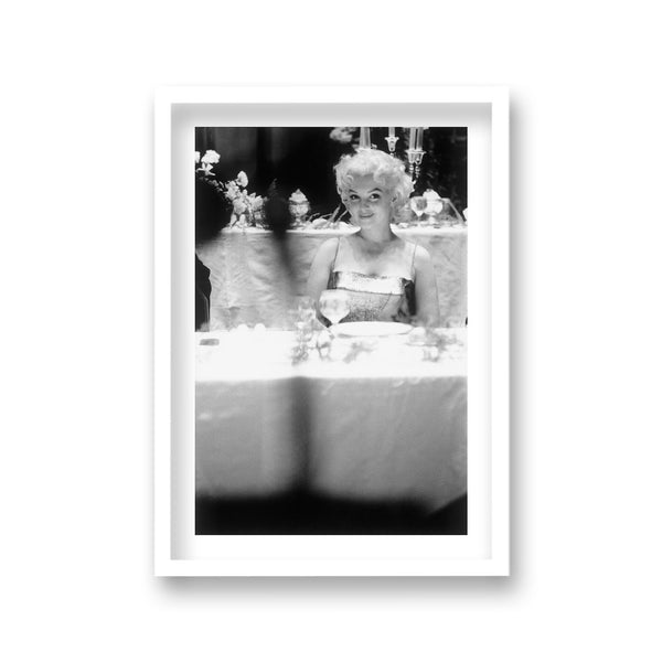 Marilyn Sat Alone At Glamourous Function Smiling Photographed From A Distance Vintage Icon Print