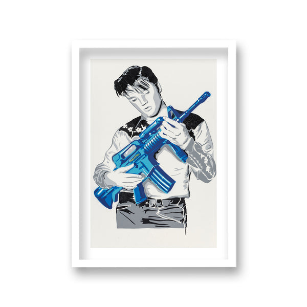 Pop Art Print Elvis Assault Rifle Blue