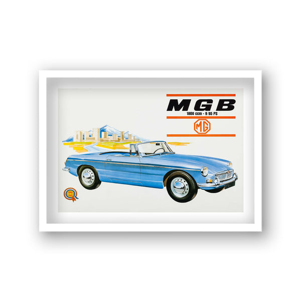 Mg Mgb Vintage Advertising Poster Blue Convertible