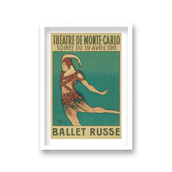 Theatre De Monte Carlo Ballet Russe 1911 Jean Cocteau Art Deco Dancer Roses On Dress On Turquoise Back