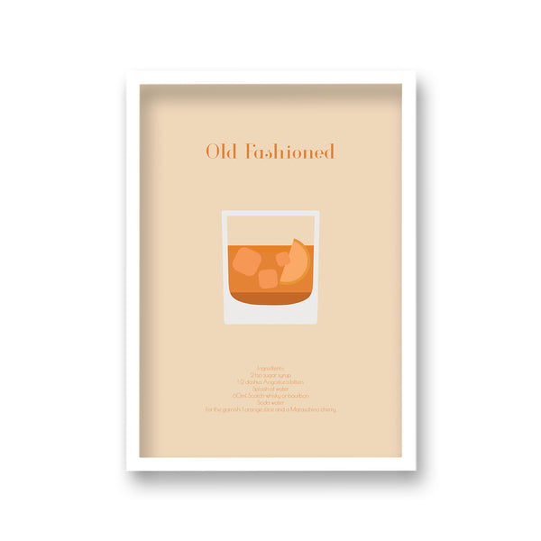 Cocktail Art Print Old Fashioned Borderless