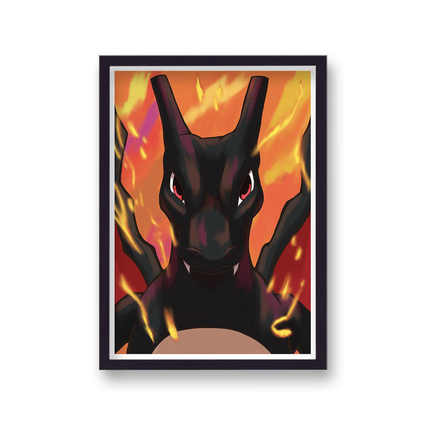 Pokemon Print Charizard Close Up Black