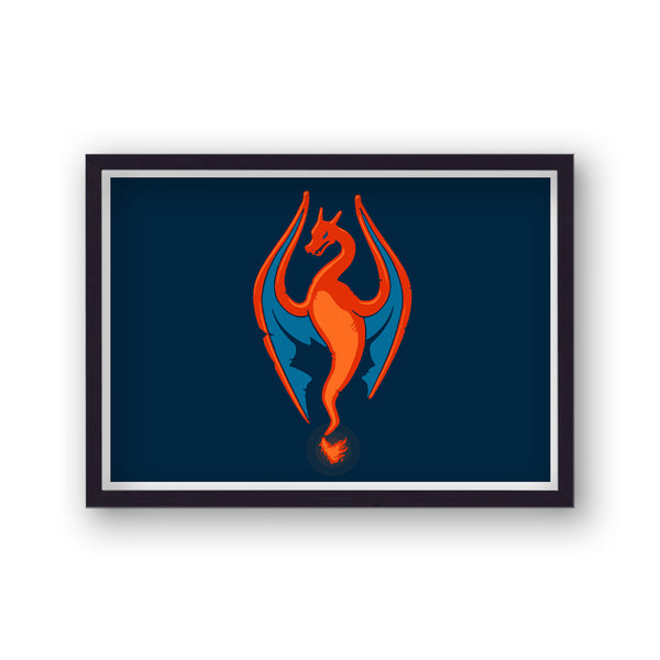 Pokemon Charizard Landscape Blue Background Poster Print