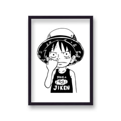 One Piece Black on White Luffy Picking Nose Poster Print