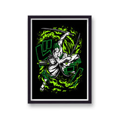 One Piece Zoro With Swords Green and Black Poster Print