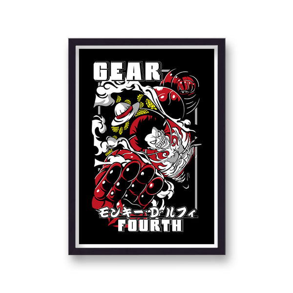 One Piece Luffy Gear 4 Red Yellow Black Poster Print