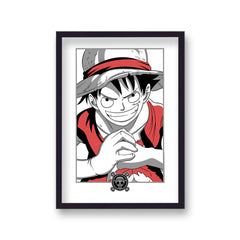 One Piece Luffy Red, Grey and White Poster Print