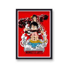 One Piece Luffy Gear 4 Red Background Poster Print