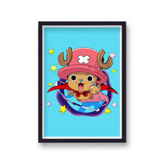 One Piece Tony Tony Chopper Blue Background Poster Print
