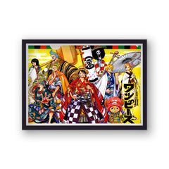 One Piece Characters Wearing Kimonos Landscape Poster Print