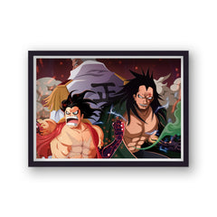 One Piece Luffy Gear 4, Monkey D. Dragon and Monkey D. Garp Landscape Poster Print