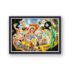 One Piece Characters in front of Eiffel Tower Landscape Poster Print