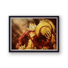 One Piece Happy Luffy Sepia Toned Landscape Poster Print