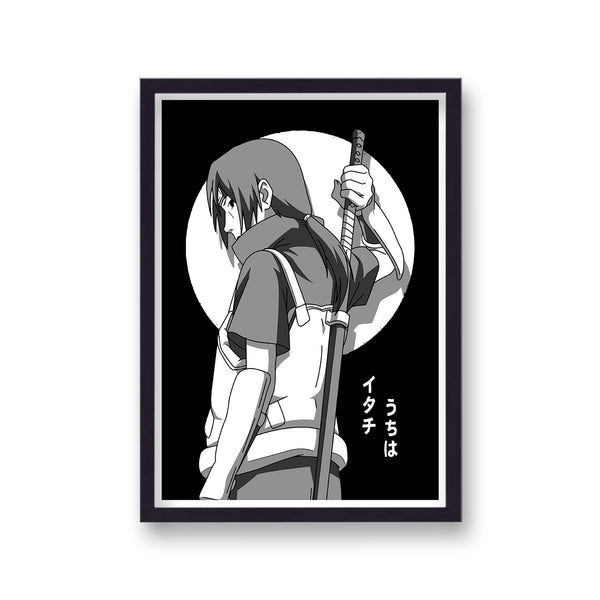 Naruto Itachi Uchiha Black and White Poster Print