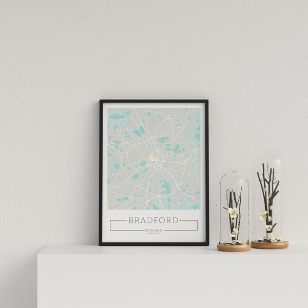 City Location Ordnance Map Typography Blue Bradford