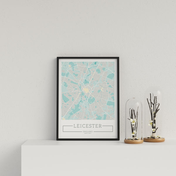 City Location Ordnance Map Typography Blue Leicester