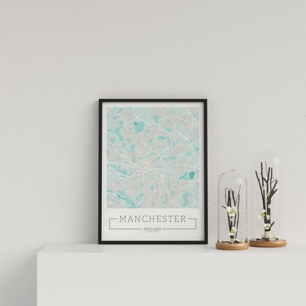 City Location Ordnance Map Typography Blue Manchester