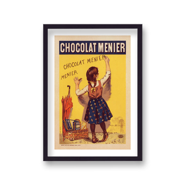 Vintage French Advertising Print Menier Chocolat Young Girl Writing on Wall