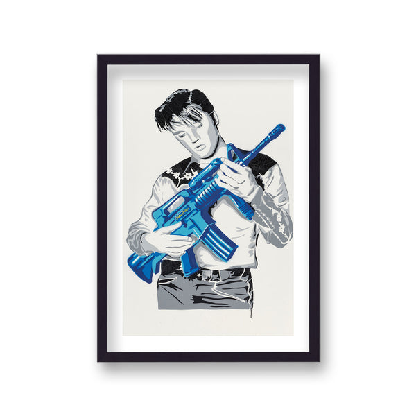 Pop Art Print Elvis Assault Rifle Blue