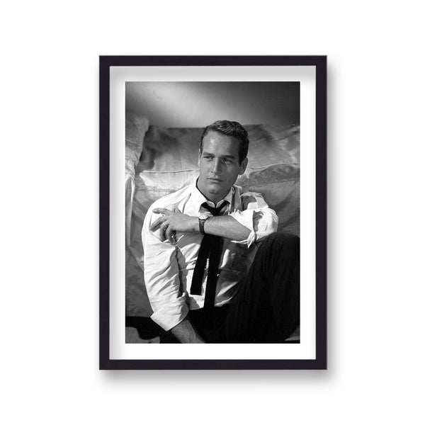 Paul Newman Portrait In White Oxford Shirt And Black Tie Vintage Icon Print