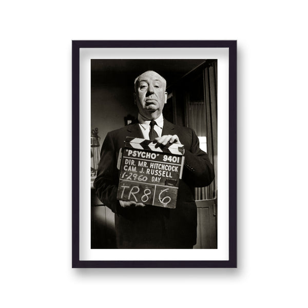 Alfred Hitchcock With Clapperboard On Set Of Psycho 1960 Vintage Icon Print