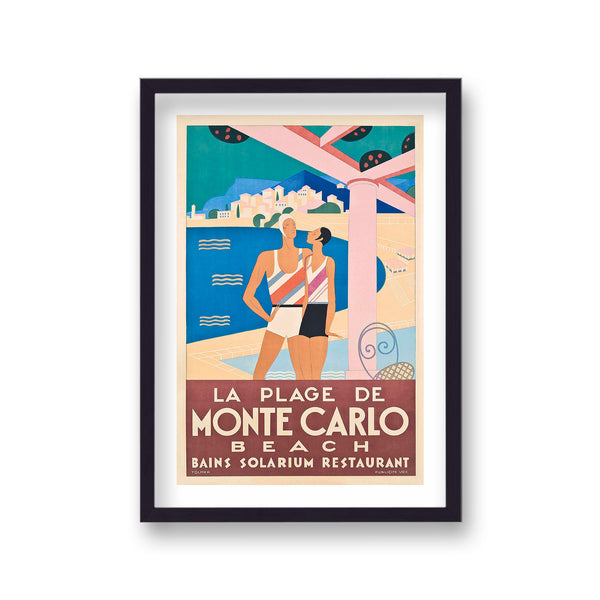 La Plage De Monte Carlo Art Deco Graphic Vintage Travel Print