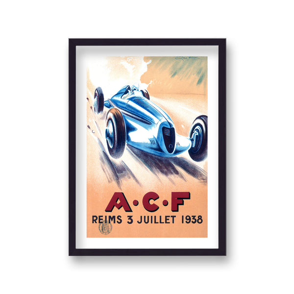Acf Reims Vintage Blue Racing Car Vintage Motor Racing Print