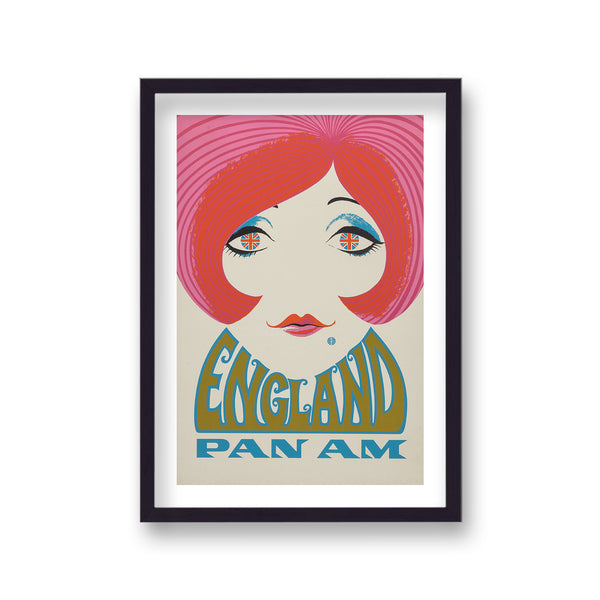England Pam Am 70'S Girl Face Red Hair Pan Am Beauty Spot Union Jack Eyes