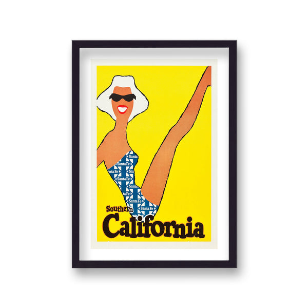 Southern California Smiling Lady In Blue Santa Fe Swimsuit Yellow Background