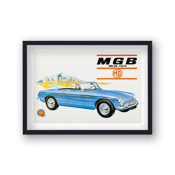 MG MGB Vintage Advertising Poster Blue Convertible