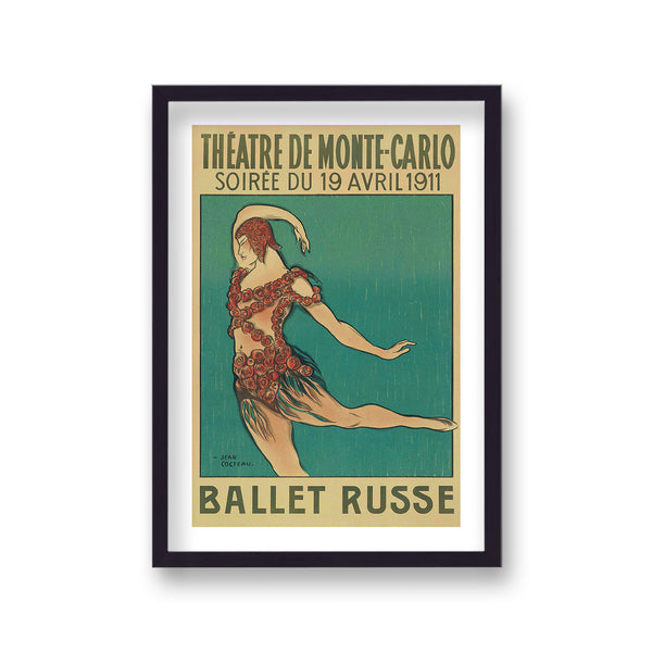 Theatre De Monte Carlo Ballet Russe 1911 Jean Cocteau Art Deco Dancer Roses On Dress On Turquoise Back