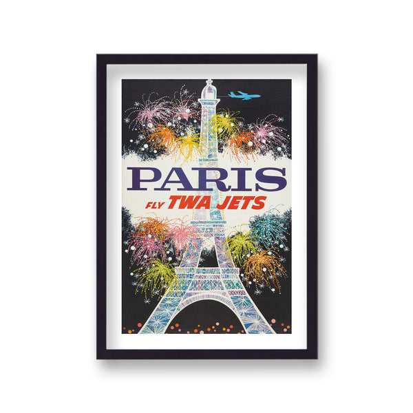 Paris Fly Twa Jets Graphic Eiffel Tower Fireworks Burst