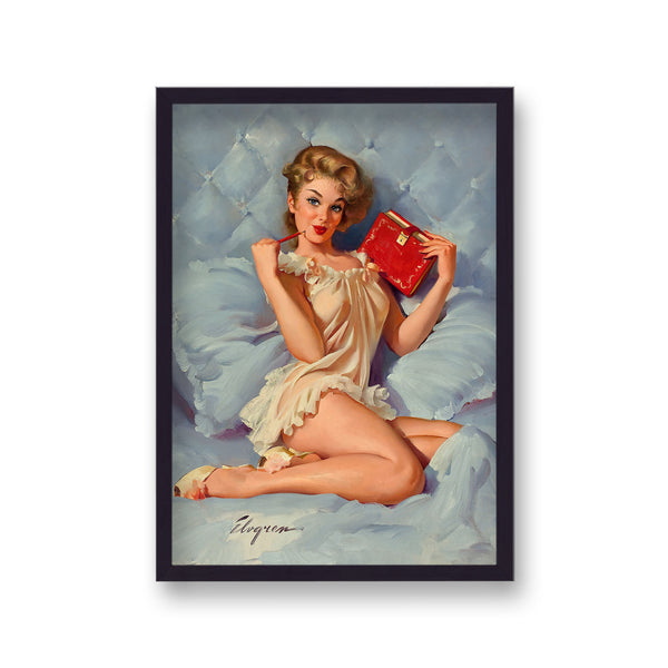 1960'S Inspired Pin Up Girl In Sheer Nightdress Holding Red Diary