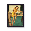 1960'S Inspired Pin Up Girl Sitting On Dock Wet Emptying Water From Shoe
