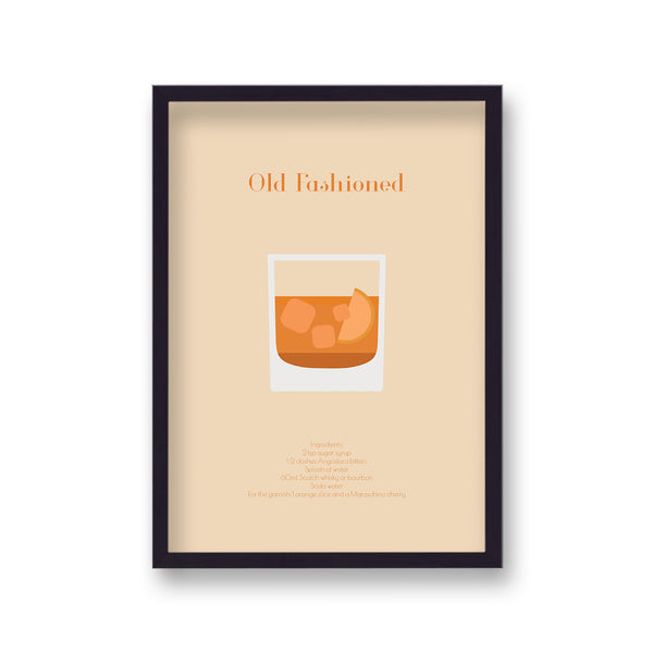 Cocktail Art Print Old Fashioned Borderless