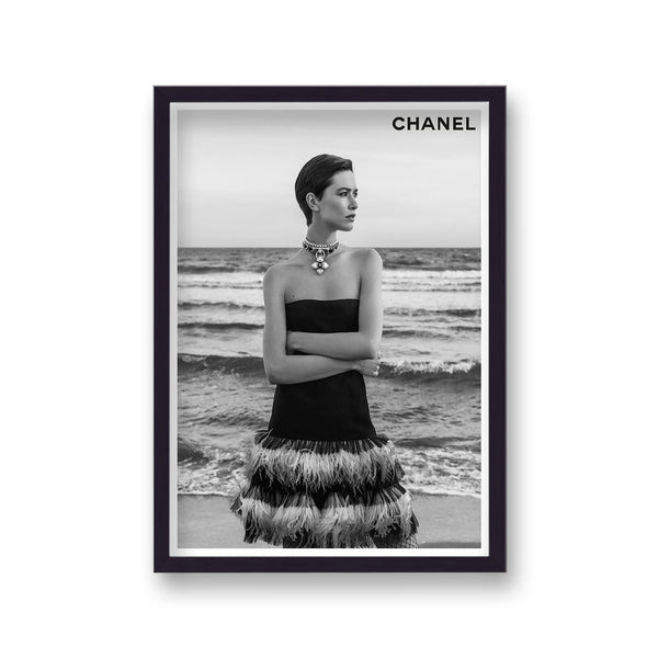 Vintage Chanel Feathered Dress Wirh Choker On Beach